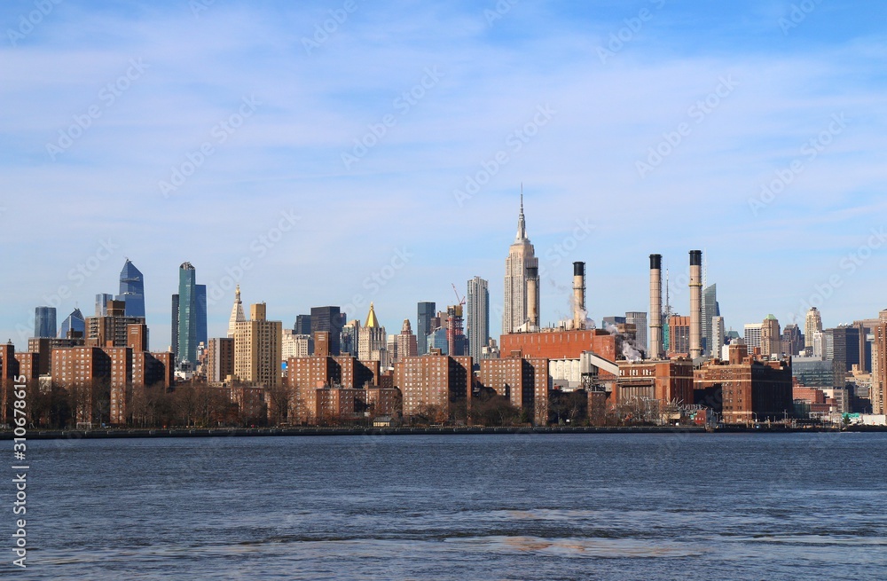 skyline of new york city, skyline, city, water, skyscraper, urban, cityscape, panorama, downtown, architecture, building, tower, manhattan, river