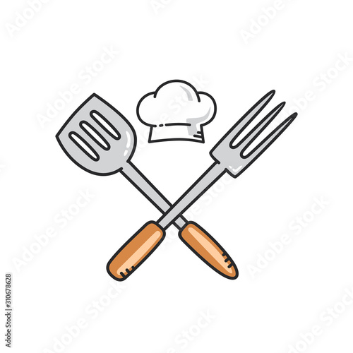 kitchen utensil master chef character cartoon art logo icon