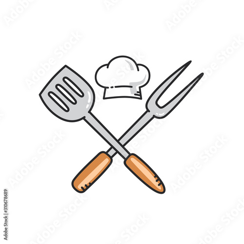 kitchen utensil master chef character cartoon art logo icon