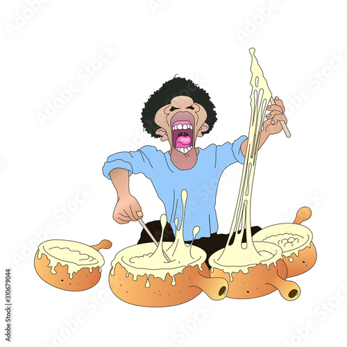 Jazzman plays drums on Swiss fondue pots