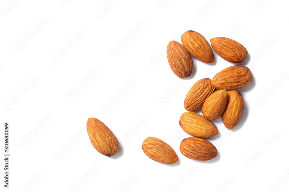 high angle almond is arranged on a white background high angle almond is arranged on a white background