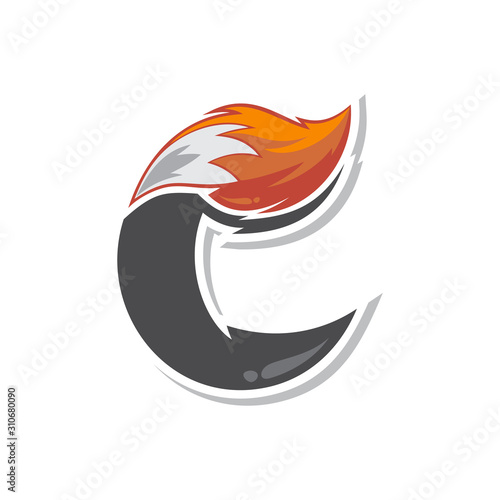 fox tail fire logo logotype alphabet initial letter design vector art