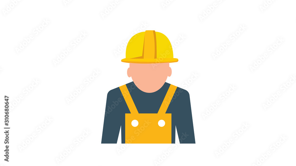 Worker wearing hard hat. Vector. Construction worker, builder icon isolated on background Worker wearing hard hat. Vector. Construction worker, builder icon isolated on background