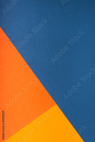 Abstract geometric paper background. Trendy blue and orange colors, active lines.