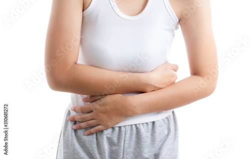 Wallpaper Mural Sick  Young woman in pain  stomachache Because Poisonous food on white isolated Torontodigital.ca