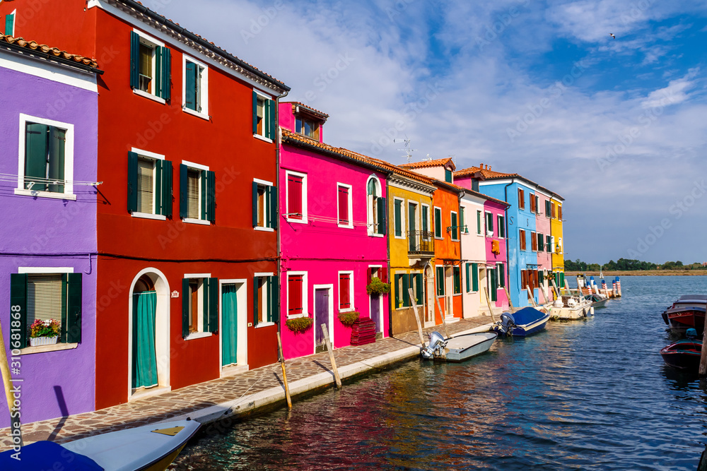 Colorful houses on Burano, island in the Venetian Lagoon. Italy.