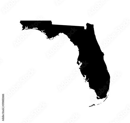 Vector isolated simplified illustration icon with black map's silhouette of State of Florida (USA). White background