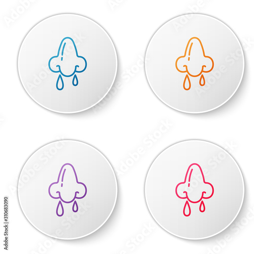 Color line Runny nose icon isolated on white background. Rhinitis symptoms, treatment. Nose and sneezing. Nasal diseases. Set icons in circle buttons. Vector Illustration