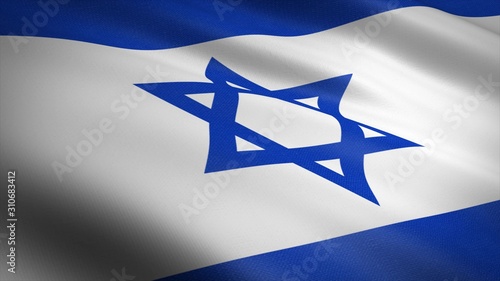 Flag of Israel. Realistic waving flag 3D render illustration with highly detailed fabric texture