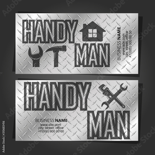 Handyman repair and service business card concept metal