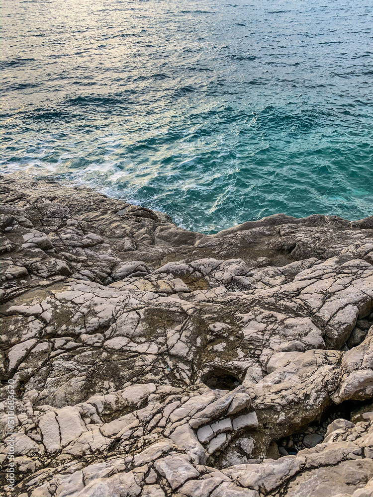 Azure water of Adriatic Sea, rocky coastline