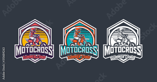 Motocross summer camp for kids premium vintage badge logo design template pack