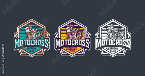 Motocross extreme club premium polygon badge logo design template pack