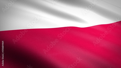 Flag of Poland. Realistic waving flag 3D render illustration with highly detailed fabric texture