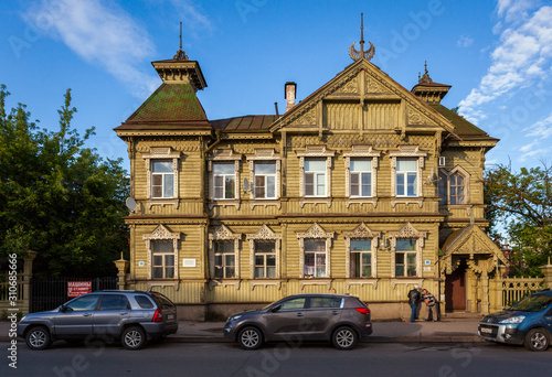 Old Russian architecture. Evening in the old town of Kostroma. Russian province. Russia.