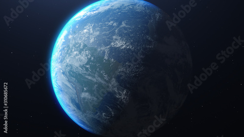Fototapeta Naklejka Na Ścianę i Meble -  Earth and galaxy. Elements of this image furnished by NASA - 3d illustration