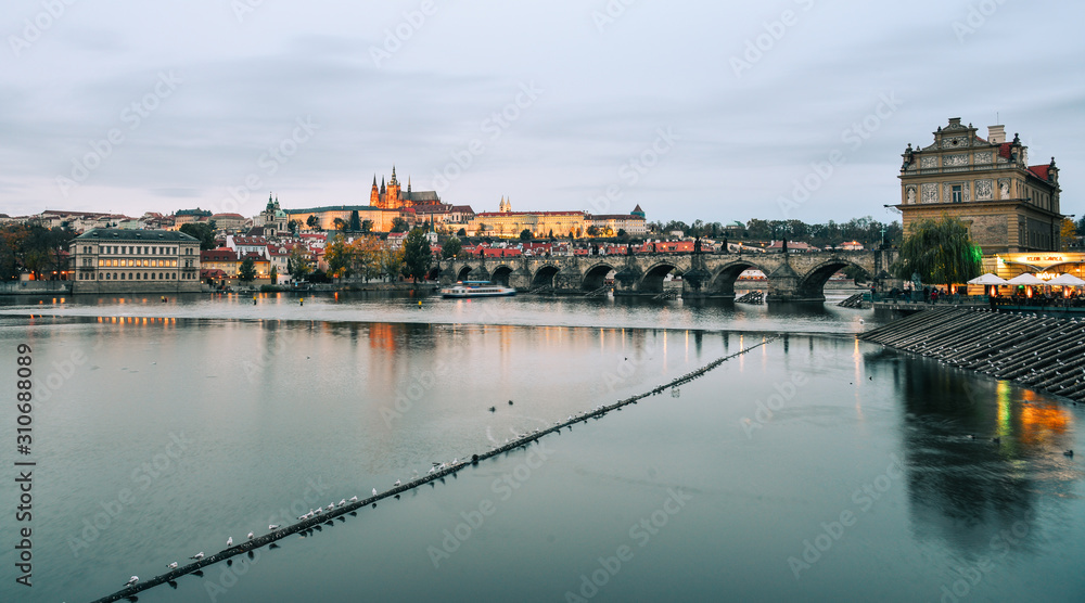 Cityscape of Prague and Vltava river