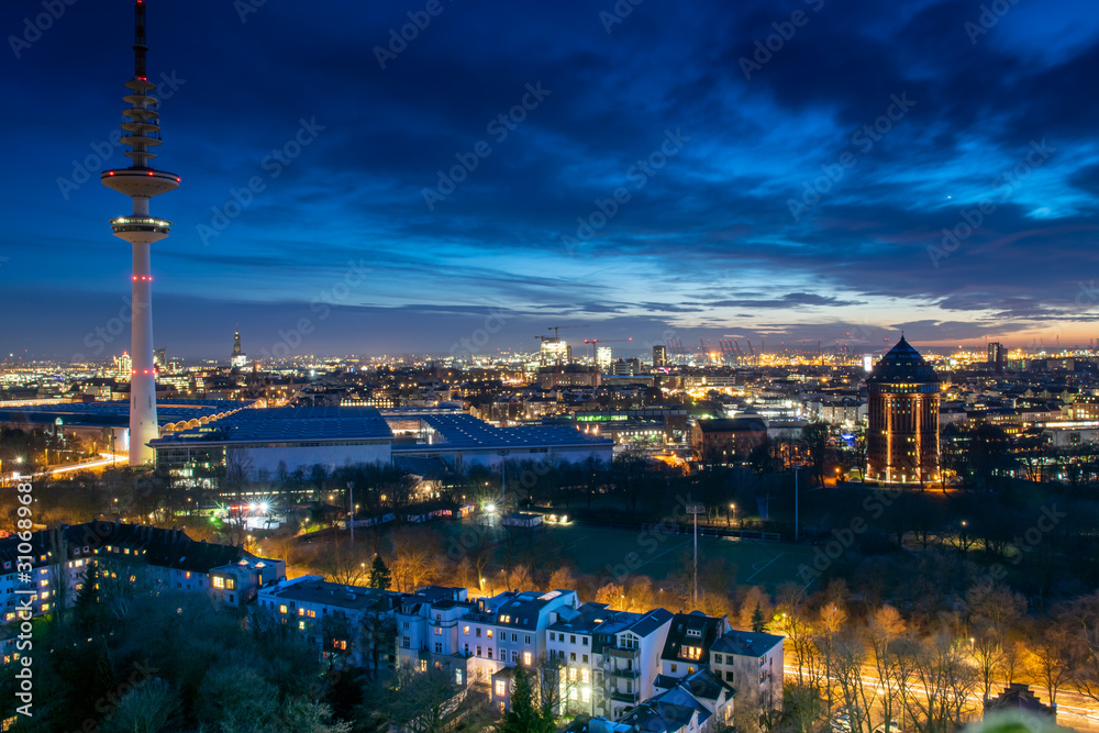 Hamburg at night.