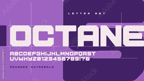 Vector sans serif rounded extrabold urban geometric letter set, alphabet