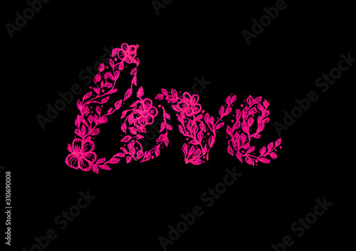 Hand draw illustration lettering love red openwork lace Valentine's day greeting card