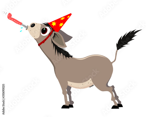 donkey celebrates the beginning of the new year.Vector illustration.