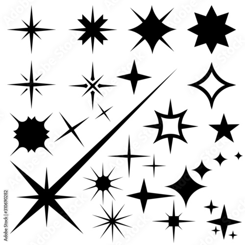 tar icons. Twinkling stars. Sparkles, shining burst. Christmas stars vector isolated.