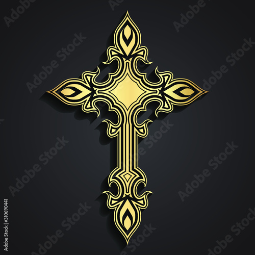 elegant ornament shape golden cross vector illustration