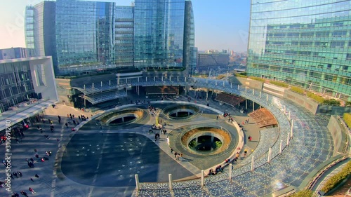 Milan, Italy - Nov 2019: Milan business district, Gae Aulenti downtown square