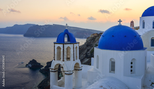 Beautiful sunset in Oia Village on Santorini Island