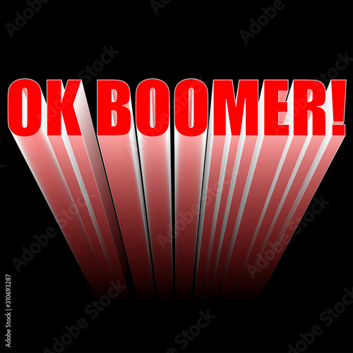 An abstract 3d zoom of the expression OK Boomer.