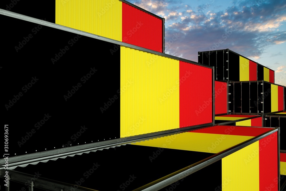 3D illustration Container with flag of Belgium