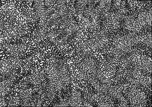 Monochrome abstract hand drawn pattern with decorative particles, isolated background.