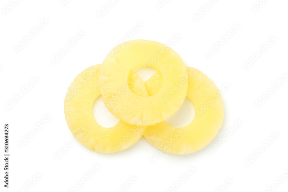 Pineapple rings isolated on white background, top view Pineapple rings isolated on white background, top view