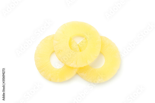 Pineapple rings isolated on white background, top view © Atlas