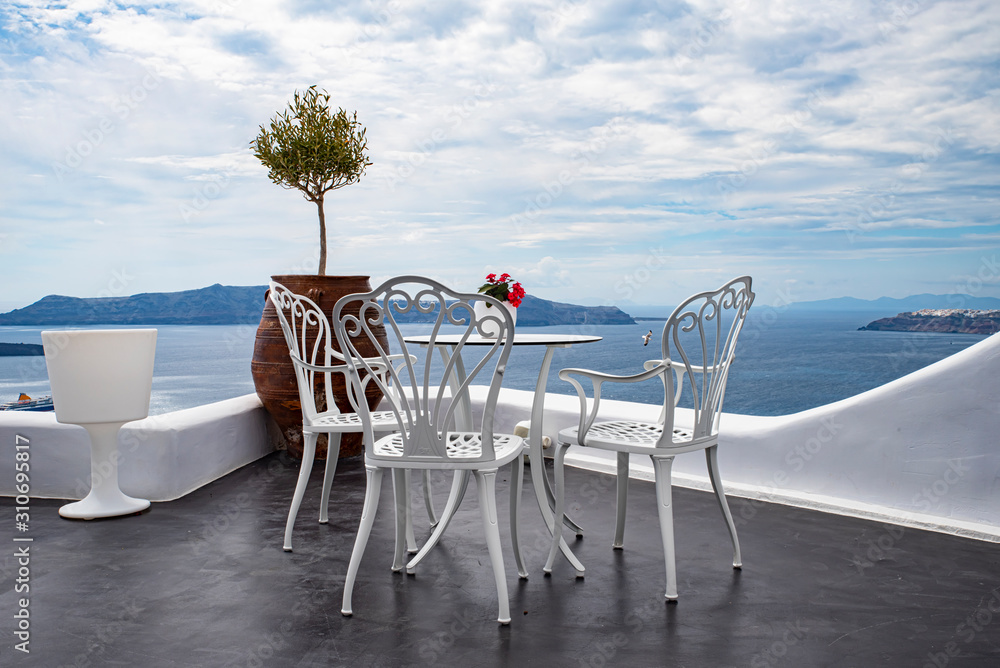 Terrace on the aegean sea in Santorini island