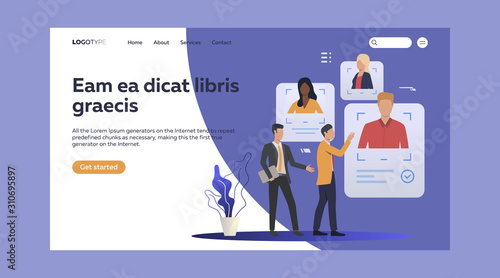 Management assessing personnel. Headhunter, job interiew, candidates flat vector illustration. HR, hiring recruitment concept for banner, website design or landing web page