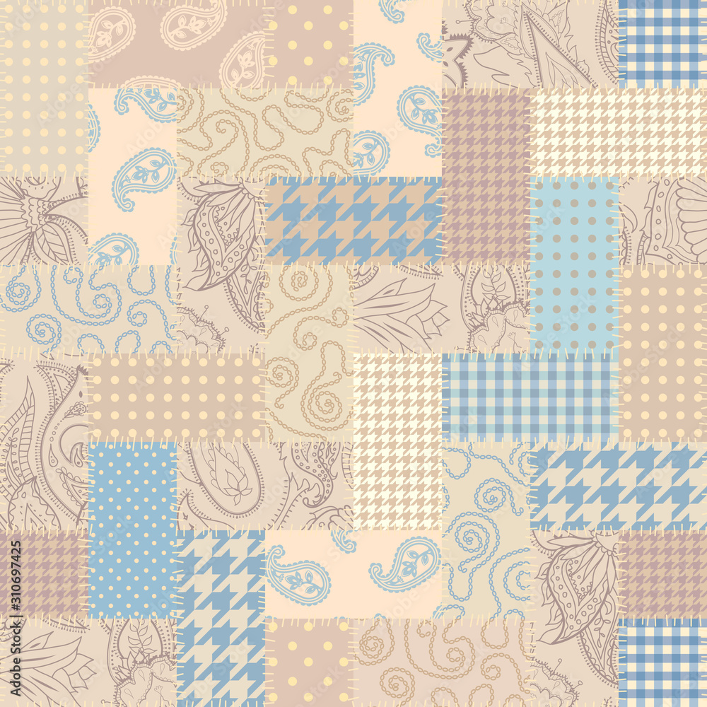 Patchwork textile pattern. Seamless quilting design background. Patchwork textile pattern. Seamless quilting design background.