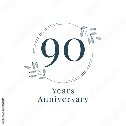 90 Years Anniversary with floral frame template design