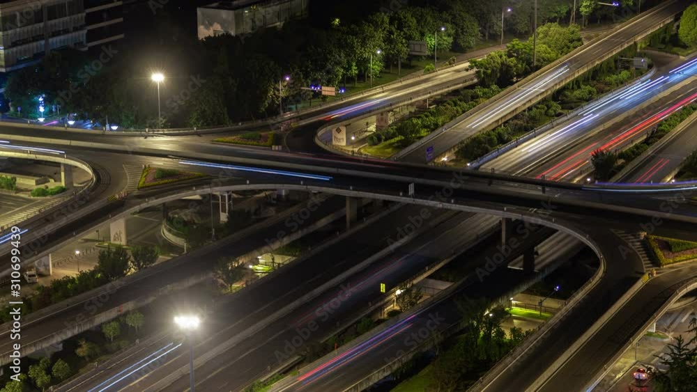 Chengdu highway interchange traffic aerial cityscape China timelapse pan up Chengdu highway interchange traffic aerial cityscape China timelapse pan up