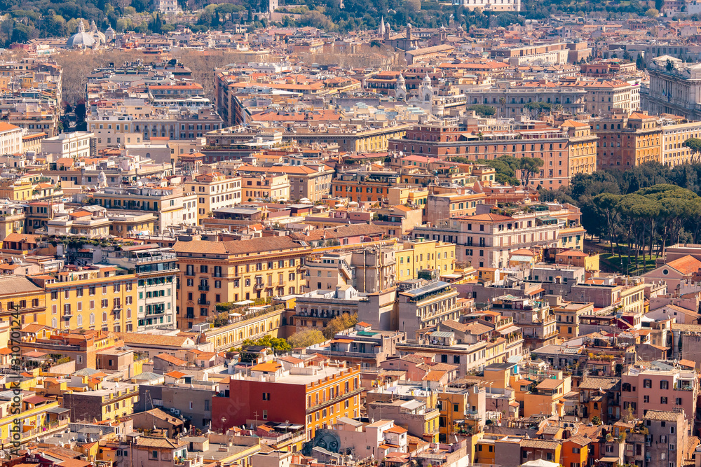 Panoramic view of old aerial city Rome from Saint Peters Square in Vatican