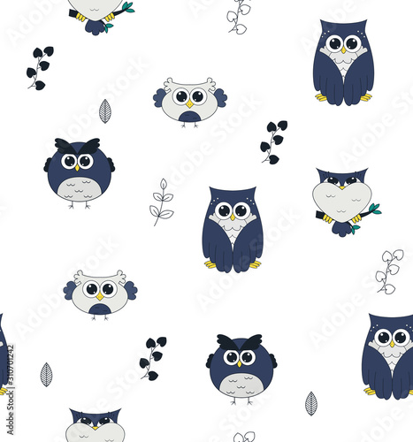 Cute owl pattern illustration. Cute little birds