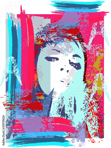 Portrait  of a girl in a colorful background
