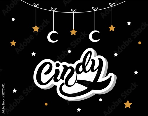 Cindy. Woman's name. Hand drawn lettering. Vector illustration. Best for Birthday banner photo