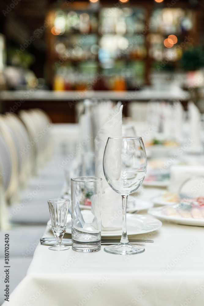 Table set for wedding or another catered event dinner. Party, cater. Table set for wedding or another catered event dinner. Party, cater.