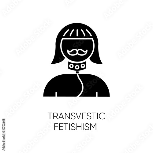 Transvestic fetishism glyph icon. Drag crossdressing. Erotic interest in transgender. Paraphilia. Sexual deviation. Mental disorder. Silhouette symbol. Negative space. Vector isolated illustration