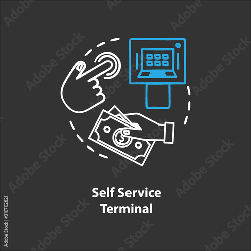 Self Service Terminal chalk concept icon. Customer-operated checkout idea. Payment system. Shopping checkout. Electronic transaction. Vector isolated chalkboard illustration