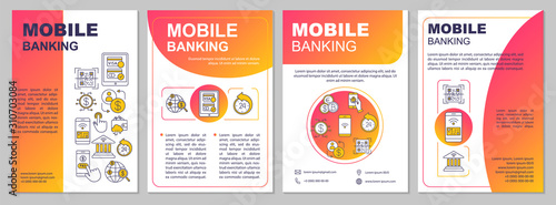 Mobile banking brochure template. Online money payments. Flyer, booklet, leaflet print, cover design with linear icons. Vector page layouts for magazines, annual reports, advertising posters