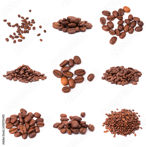 collage of Coffee beans isolated on a white background area for copy space.