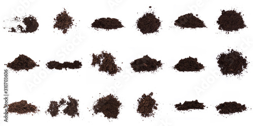 Set of Pile of humus soil isolated on white background