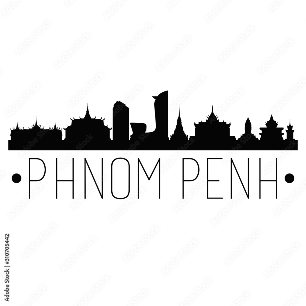 Phnom Penh Cambodia. City Skyline. Silhouette City. Design Vector. Famous Monuments.